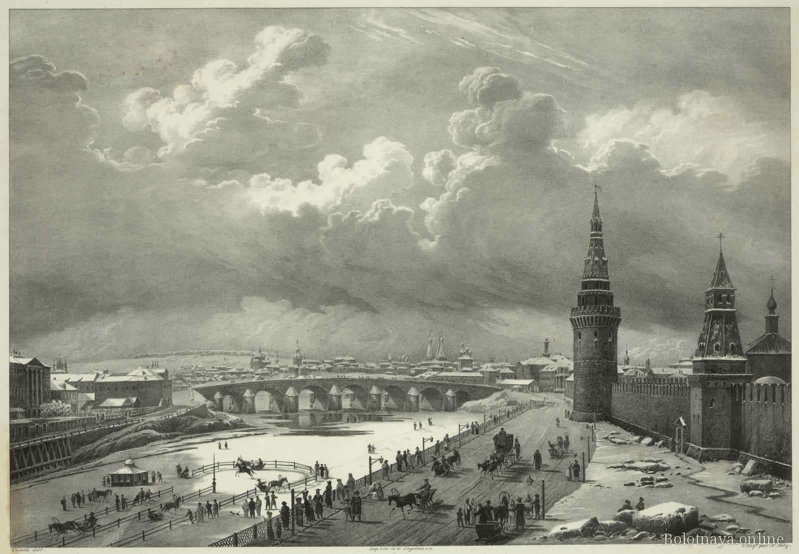 Огюст Кадоль. Вид на Каменный мост со стороны Кремля, 1825