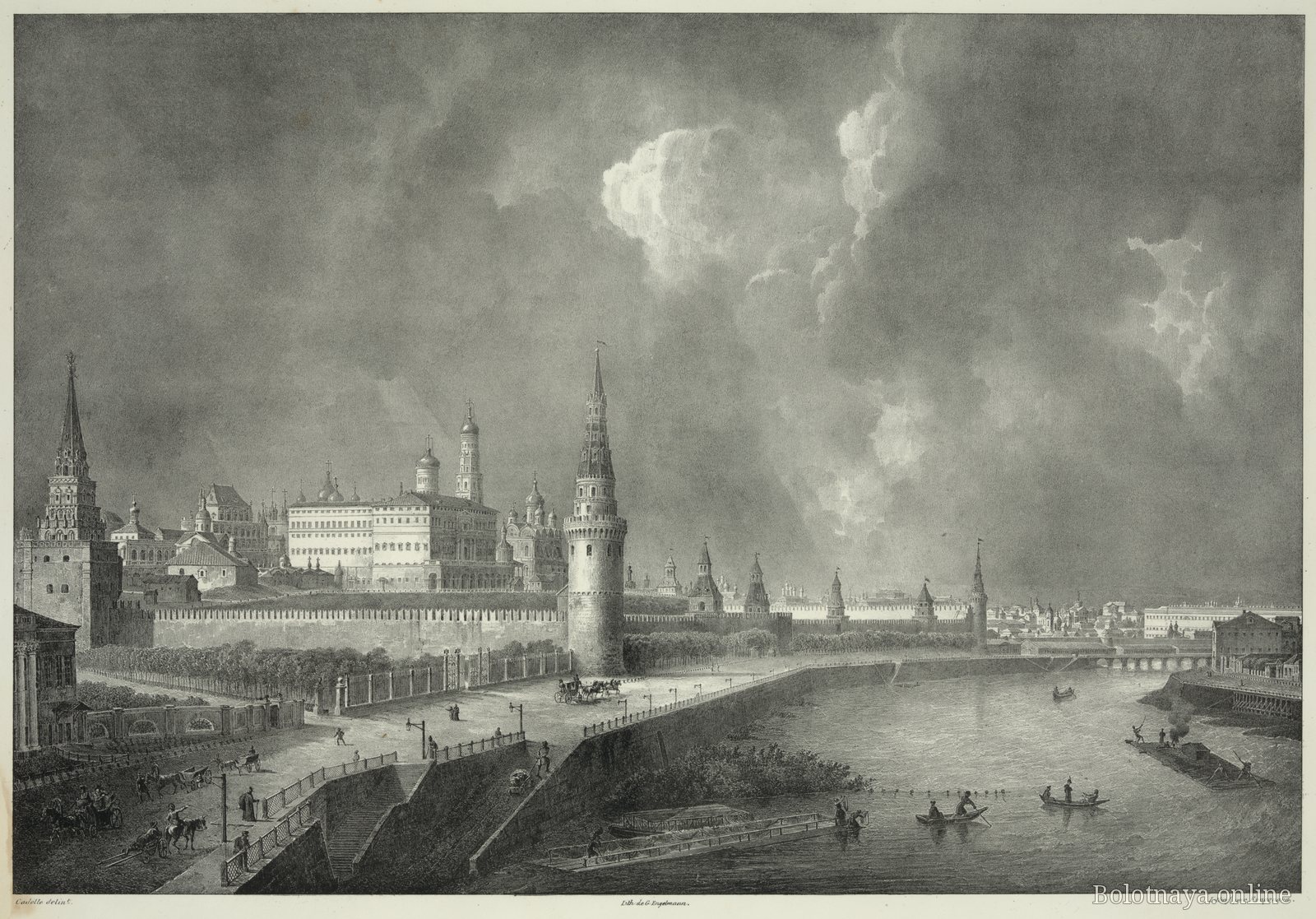 Огюст Кадоль. Вид на Кремль со стороны Каменного моста, 1825